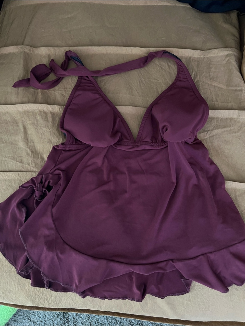 Venus Plunge Halter Tankini Swim Top in Plum